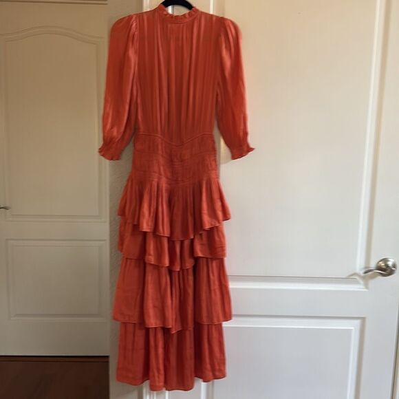 Maje Ruffle Midi dress Rust color size‎ 6 NWOT - Picture 10 of 10